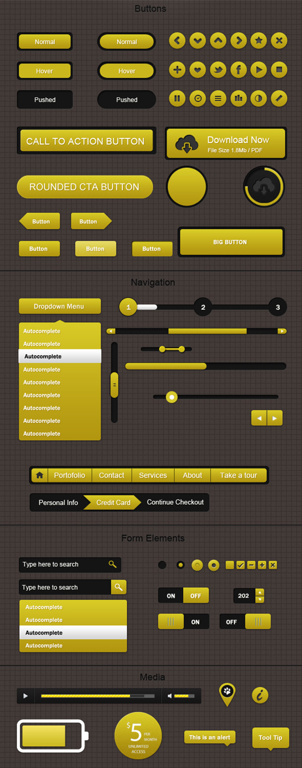 Yellow Web UI Elements Kit